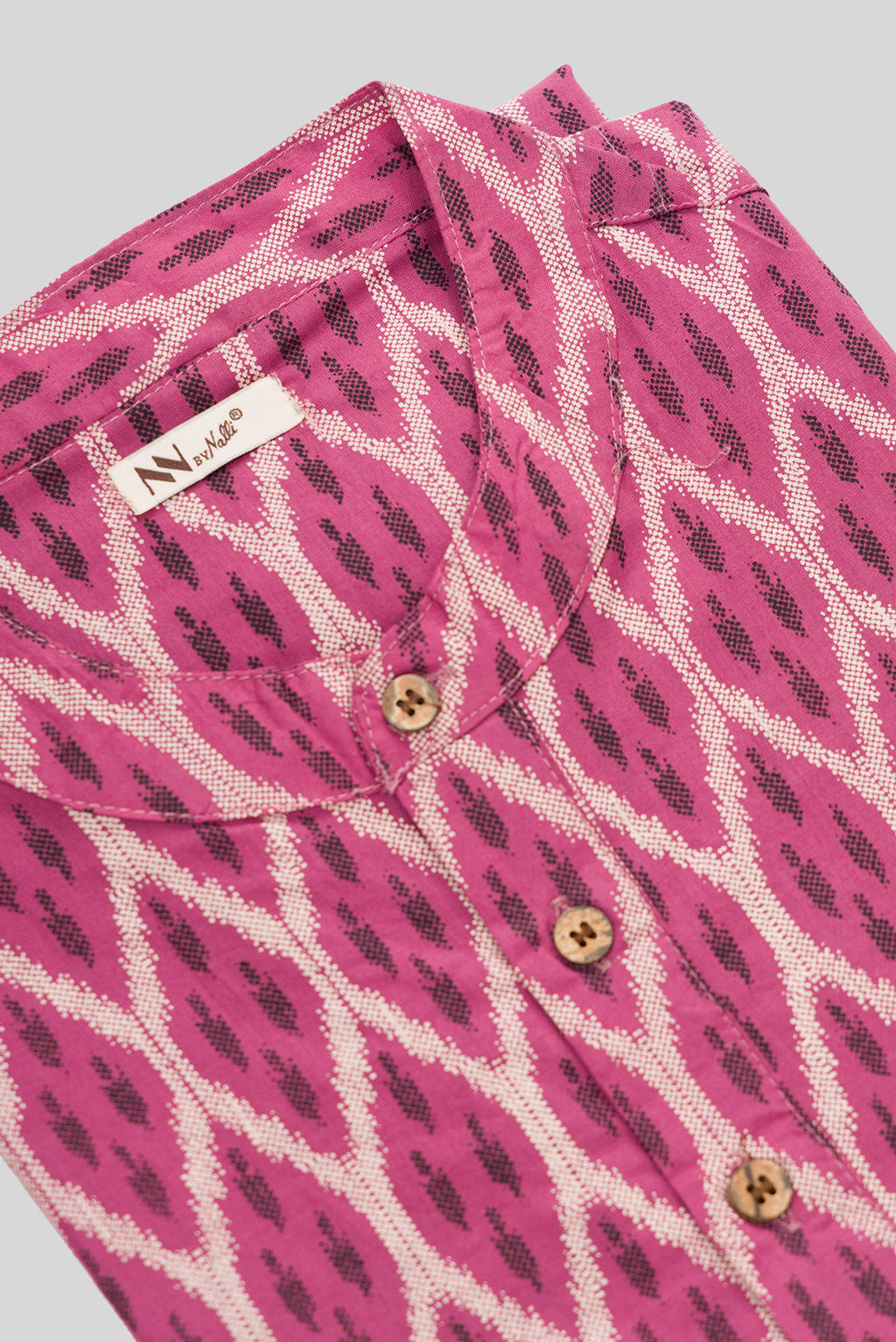 Detailed shot of Pink Pure Cotton Ikat Print Mens Kurta