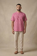 Pink Pure Cotton Ikat Print Mens Kurta