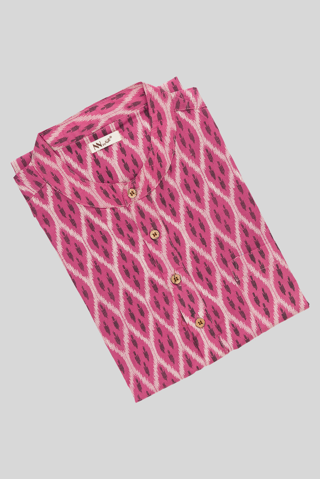Close up blouse image of Pink Pure Cotton Ikat Print Mens Kurta