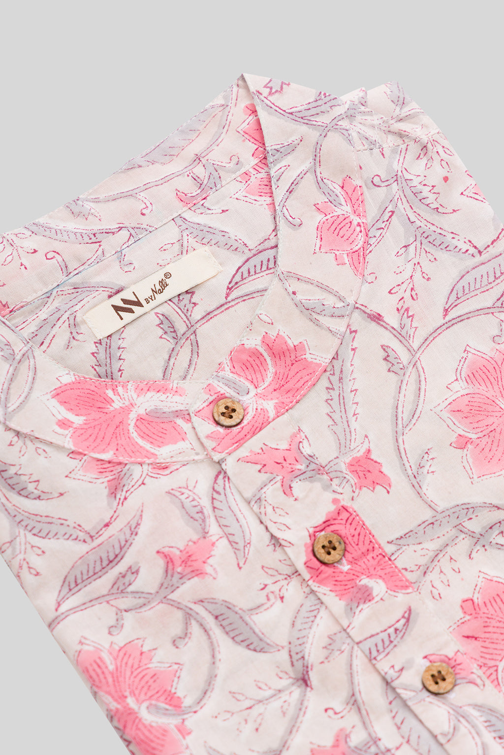 Detailed shot of Beige Pure Cotton Printed Mens Kurta