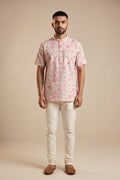 Beige Pure Cotton Printed Mens Kurta