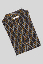Close up blouse image of Black Pure Cotton Ikat Print Mens Kurta