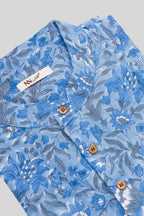 Detailed shot of Light Blue Pure Cotton Printed Mens Kurta