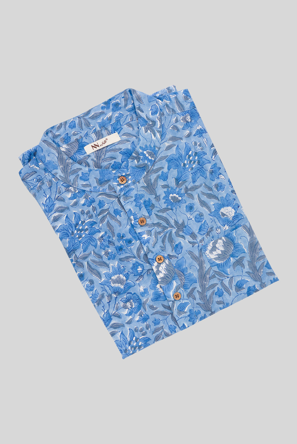 Close up blouse image of Light Blue Pure Cotton Printed Mens Kurta