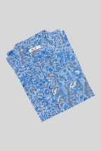 Close up blouse image of Light Blue Pure Cotton Printed Mens Kurta