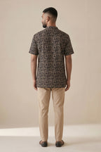 Black Pure Cotton Printed Mens Kurta back image displayed on an AI model