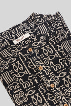 Detailed shot of Black Pure Cotton Printed Mens Kurta
