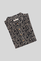 Close up blouse image of Black Pure Cotton Printed Mens Kurta