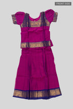 Flat lay front image of Mehandi Green Readymade Cotton Pavadai Set with Zari Butta on the body and Zari Border