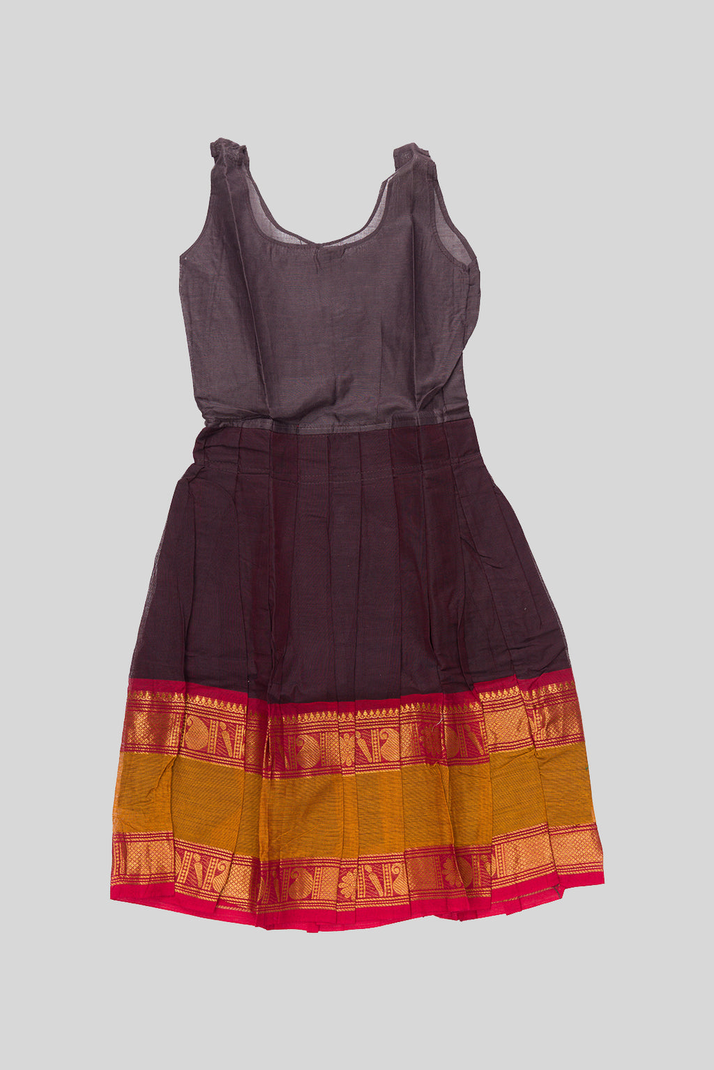 Skirt Image of Mehandi Green Readymade Cotton Pavadai Set with Zari Butta on the body and Zari And Thread Border