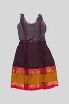 Skirt Image of Mehandi Green Readymade Cotton Pavadai Set with Zari Butta on the body and Zari And Thread Border