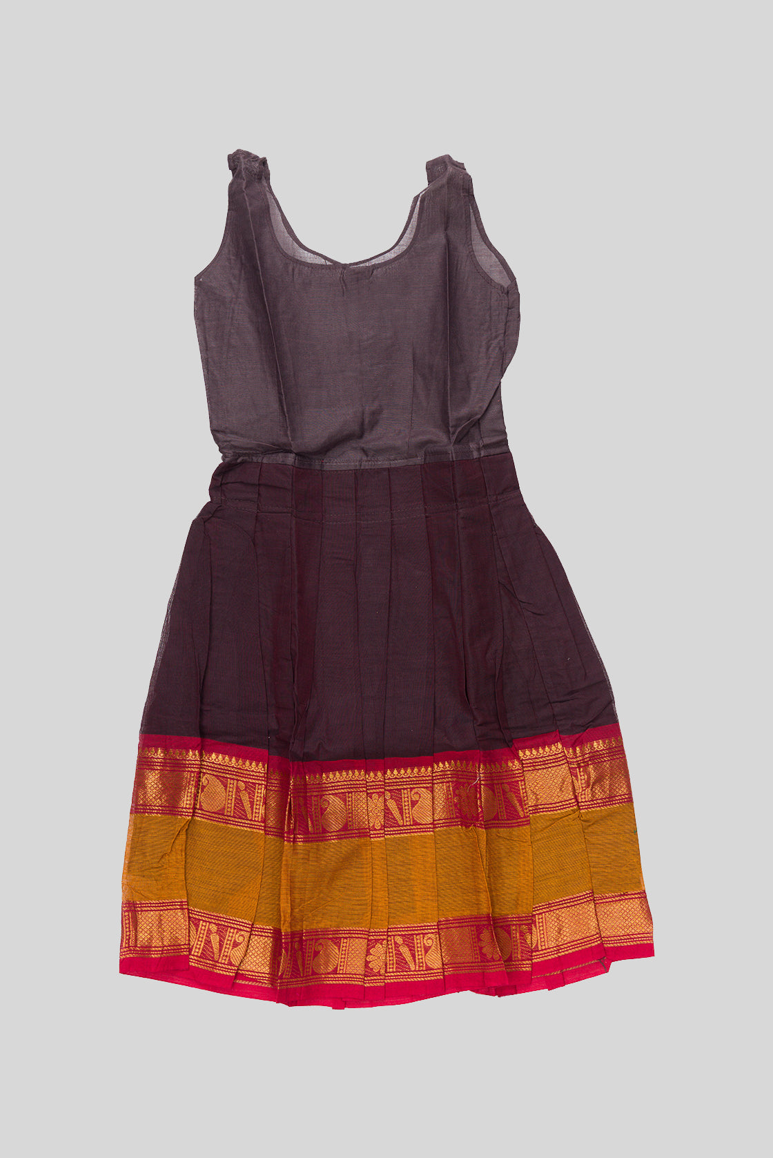 Skirt Image of Mehandi Green Readymade Cotton Pavadai Set with Zari Butta on the body and Zari And Thread Border