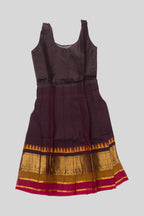 Skirt Image of Mehandi Green Readymade Cotton Pavadai Set with Zari Butta on the body and Zari And Thread Border