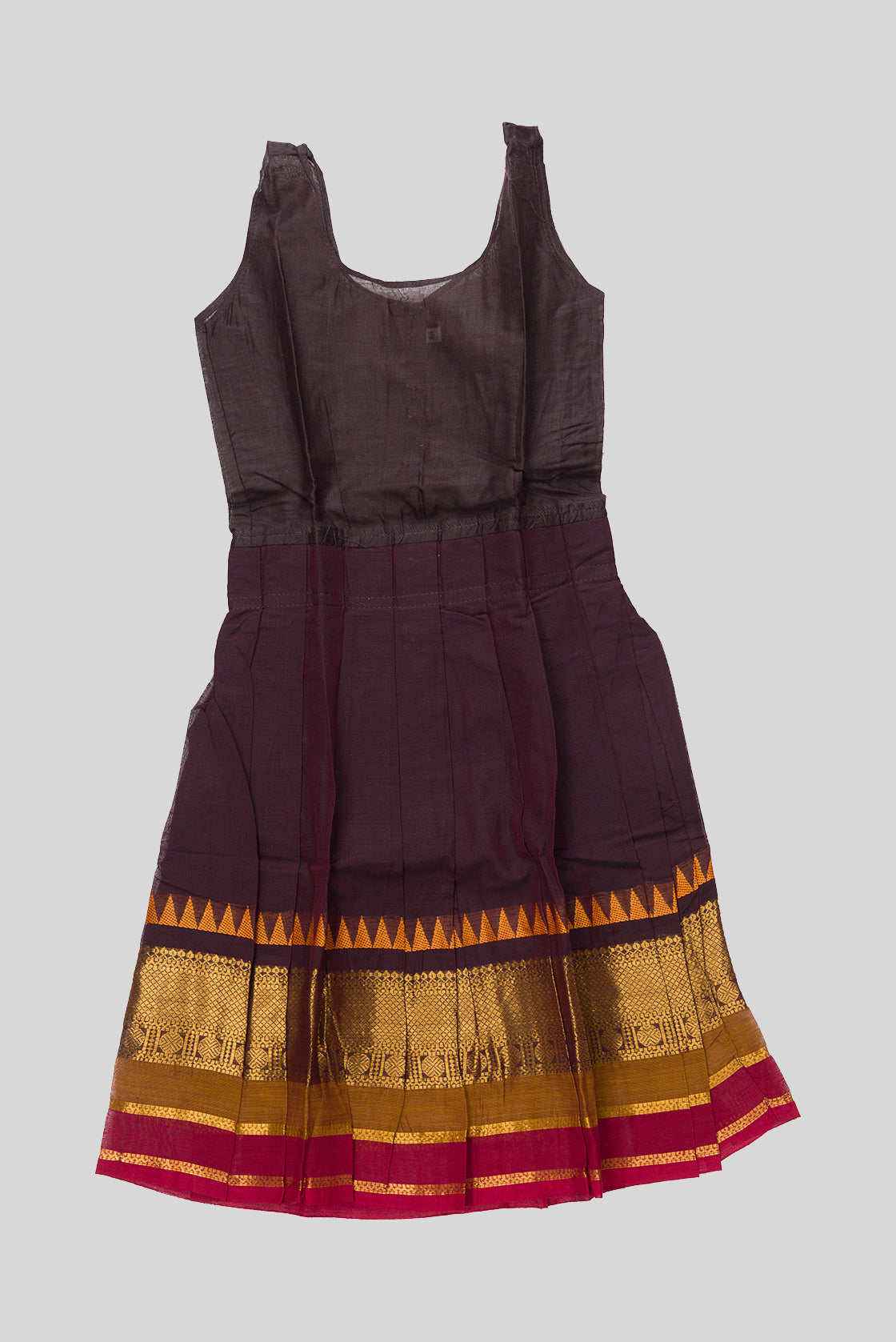 Skirt Image of Mehandi Green Readymade Cotton Pavadai Set with Zari Butta on the body and Zari And Thread Border
