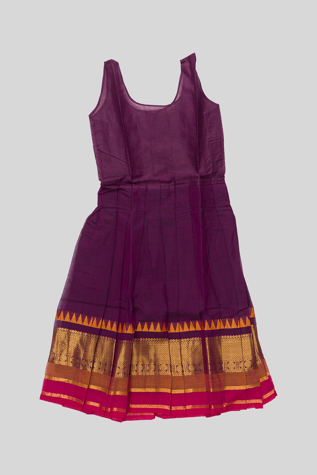 Skirt Image of Mehandi Green Readymade Cotton Pavadai Set with Zari Butta on the body and Zari And Thread Border