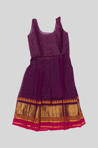Skirt Image of Mehandi Green Readymade Cotton Pavadai Set with Zari Butta on the body and Zari And Thread Border