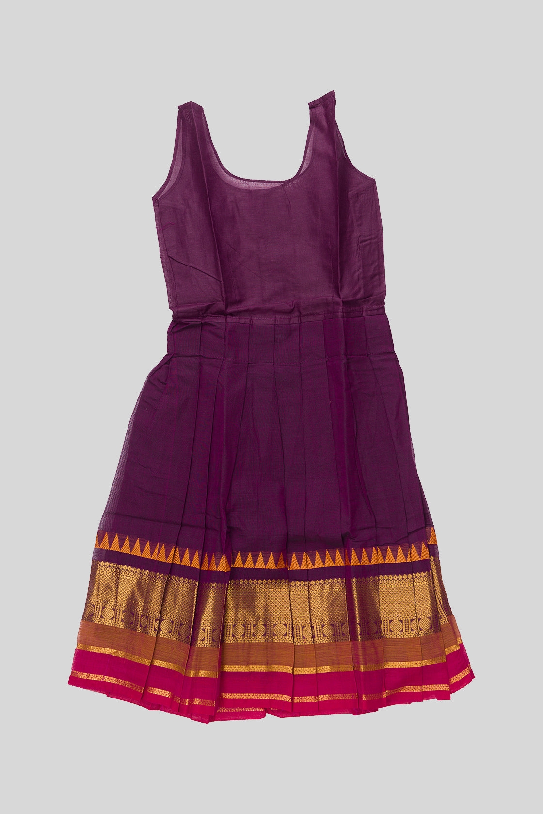 Skirt Image of Mehandi Green Readymade Cotton Pavadai Set with Zari Butta on the body and Zari And Thread Border