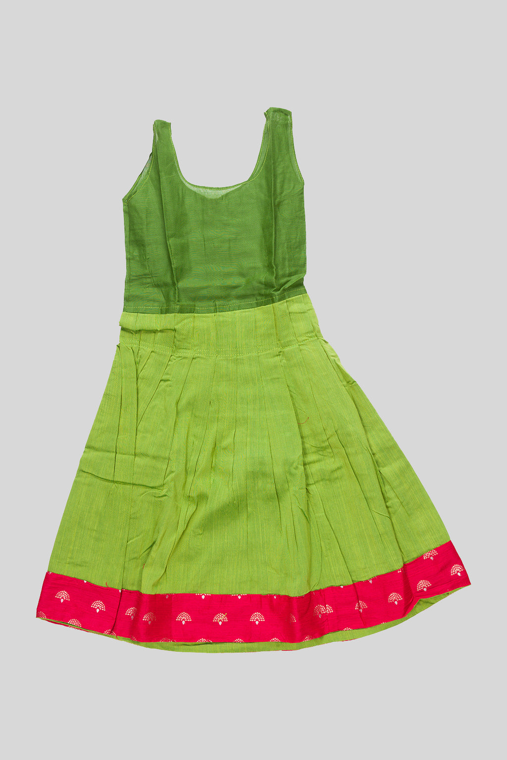 Skirt Image of Parrot Green Readymade Cotton Pavadai Set with Zari Butta on the body and Fancy Border