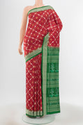 Multi Color Orissa Silk Saree with Ikat Print on the body and Silk Border.  displayed on a mannequin