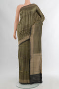 Black Banarasi Silk Saree with Zari Brocade on the body and Zari Border.  displayed on a mannequin