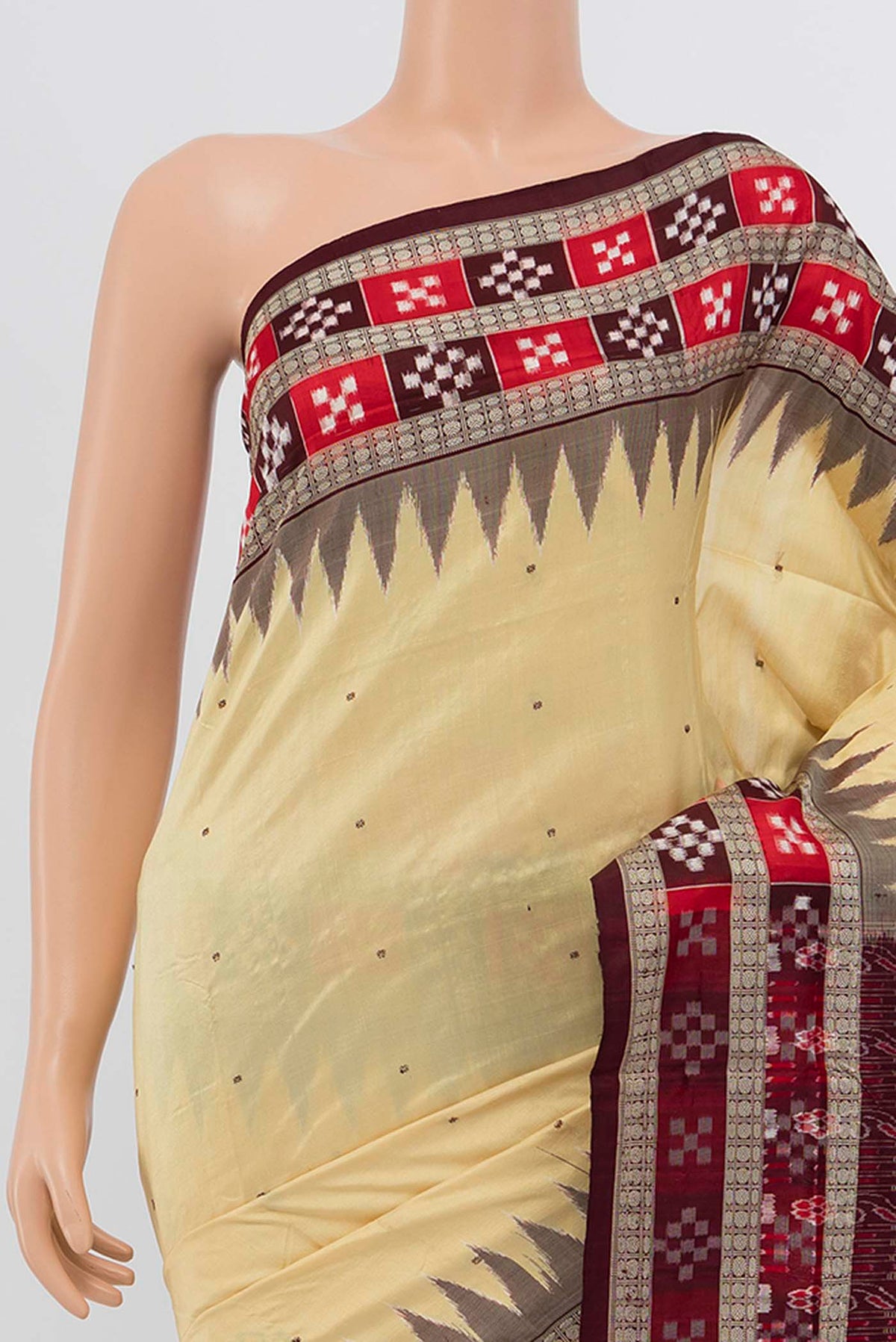 Border image of Cream Assam Silk Saree with Jacquard With Thread Butta on the body and Silk Border