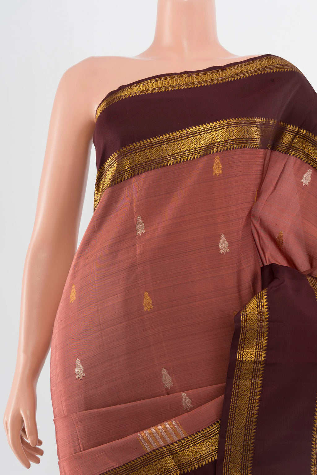 Border image of Pure Silk Pure Zari Bronze Kanjivaram Saree with Zari Butta on the body and Silk Border. 