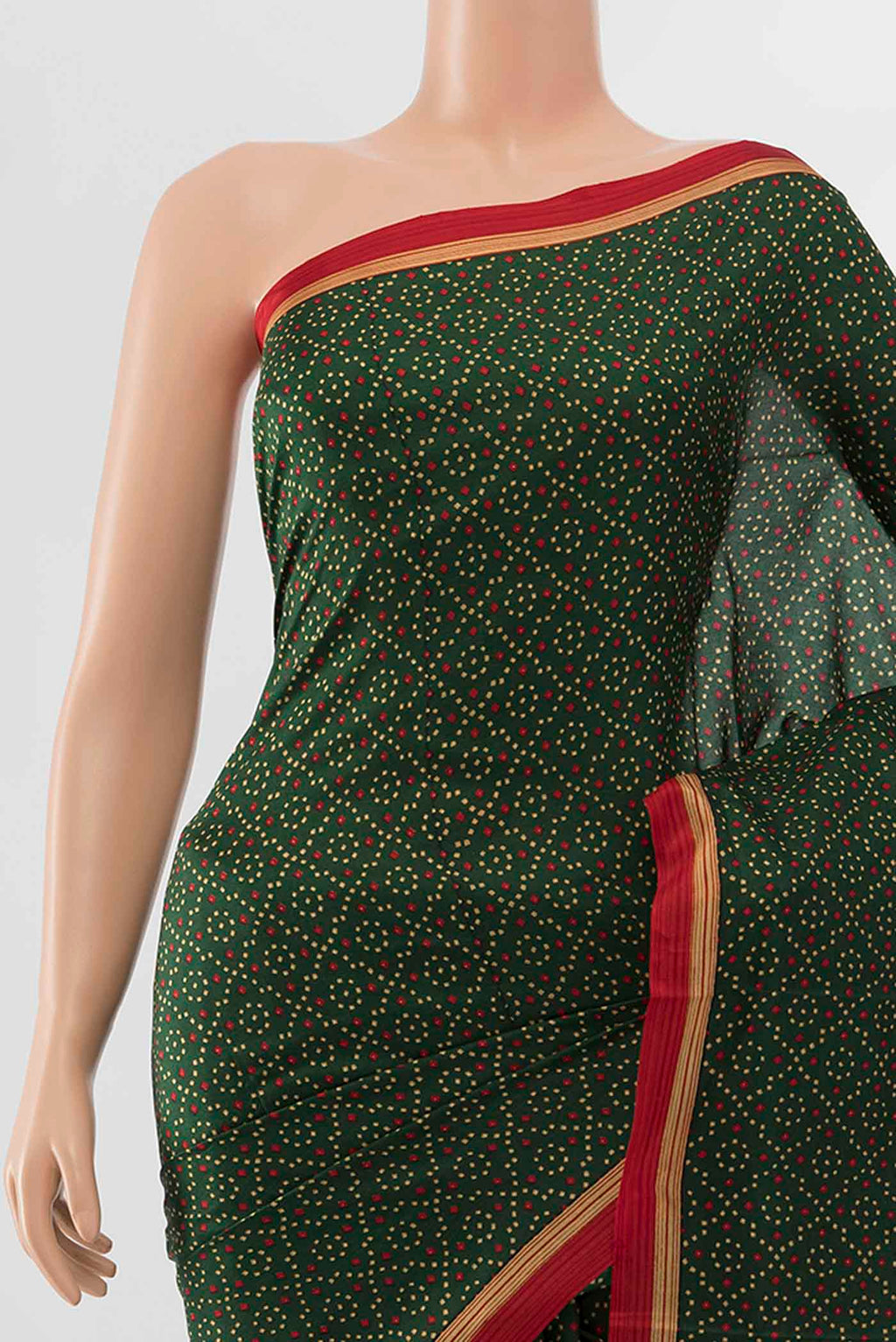 Border image of Bottle Green Printed Silk Saree with Floral Print on the body and Fancy Border