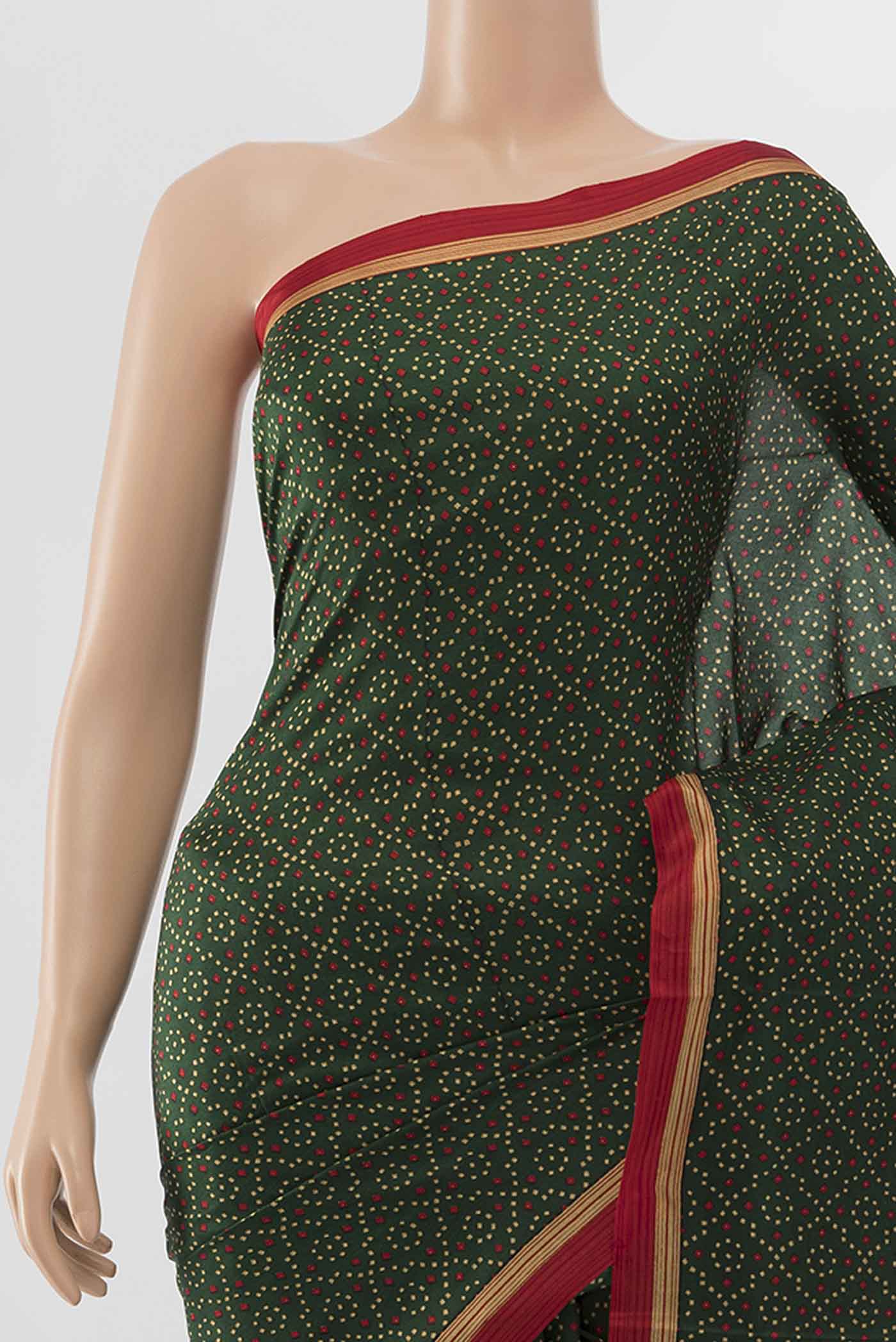 Border image of Bottle Green Printed Silk Saree with Floral Print on the body and Fancy Border