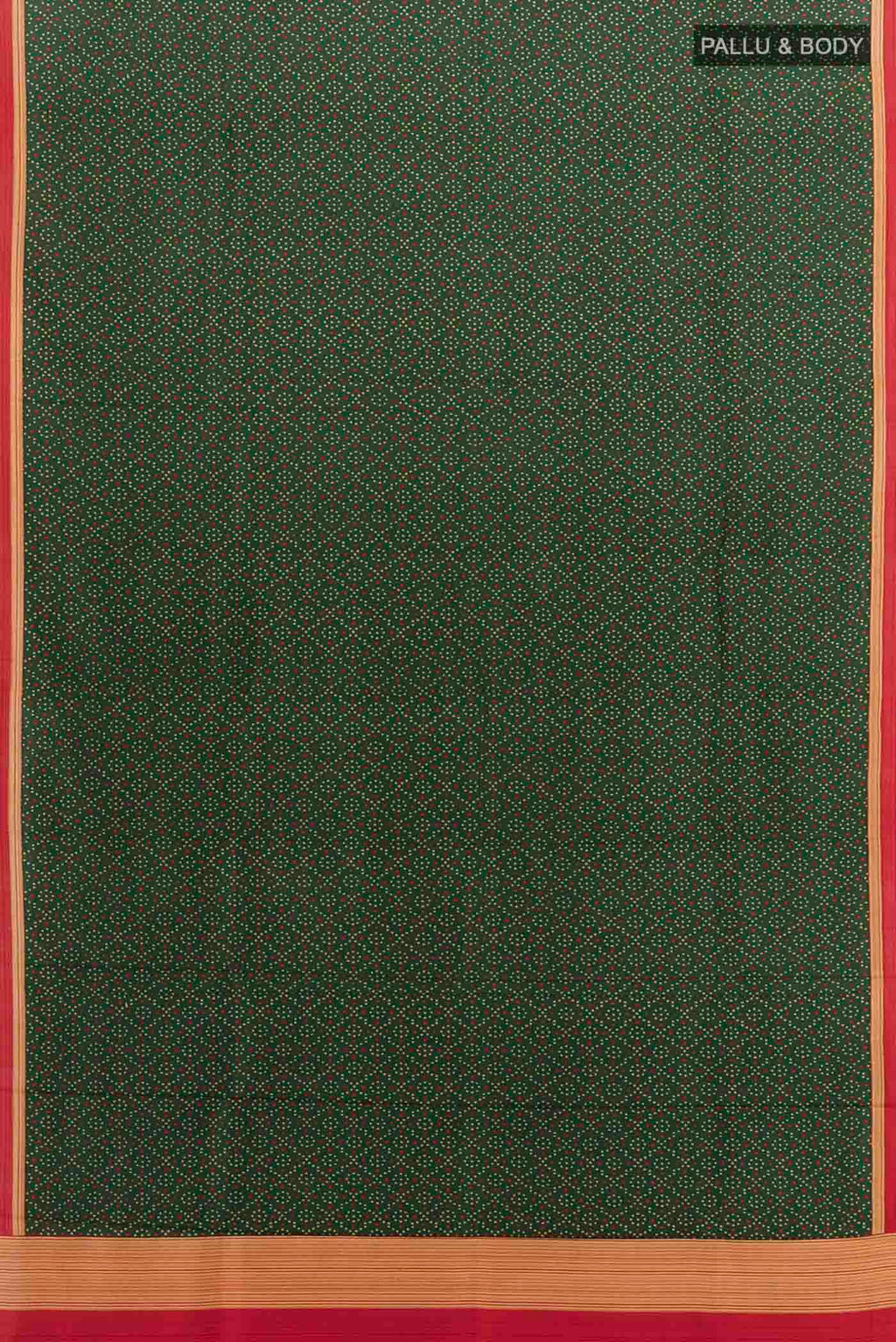 Flat view of Bottle Green Printed Silk Saree with Floral Print on the body and Fancy Border