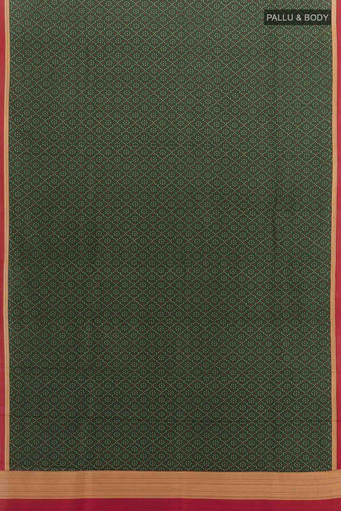 Flat view of Bottle Green Printed Silk Saree with Floral Print on the body and Fancy Border