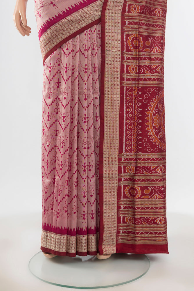 Pleats and pallu of Multi Color Orissa Silk Saree with Ikat Print on the body and Silk Border. 