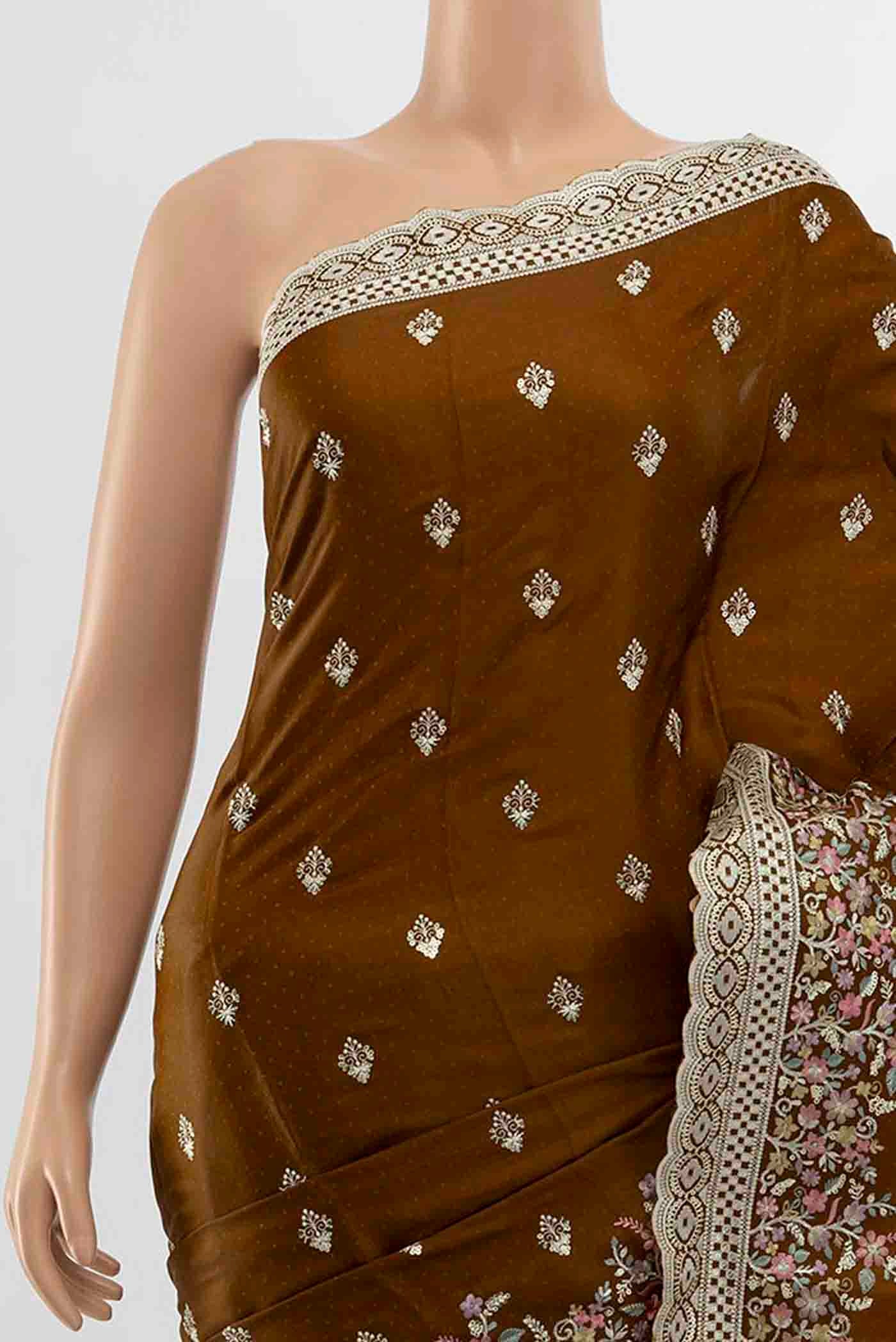 Border image of Bronze Art Silk Saree with Embroidery on the body and Fancy Border