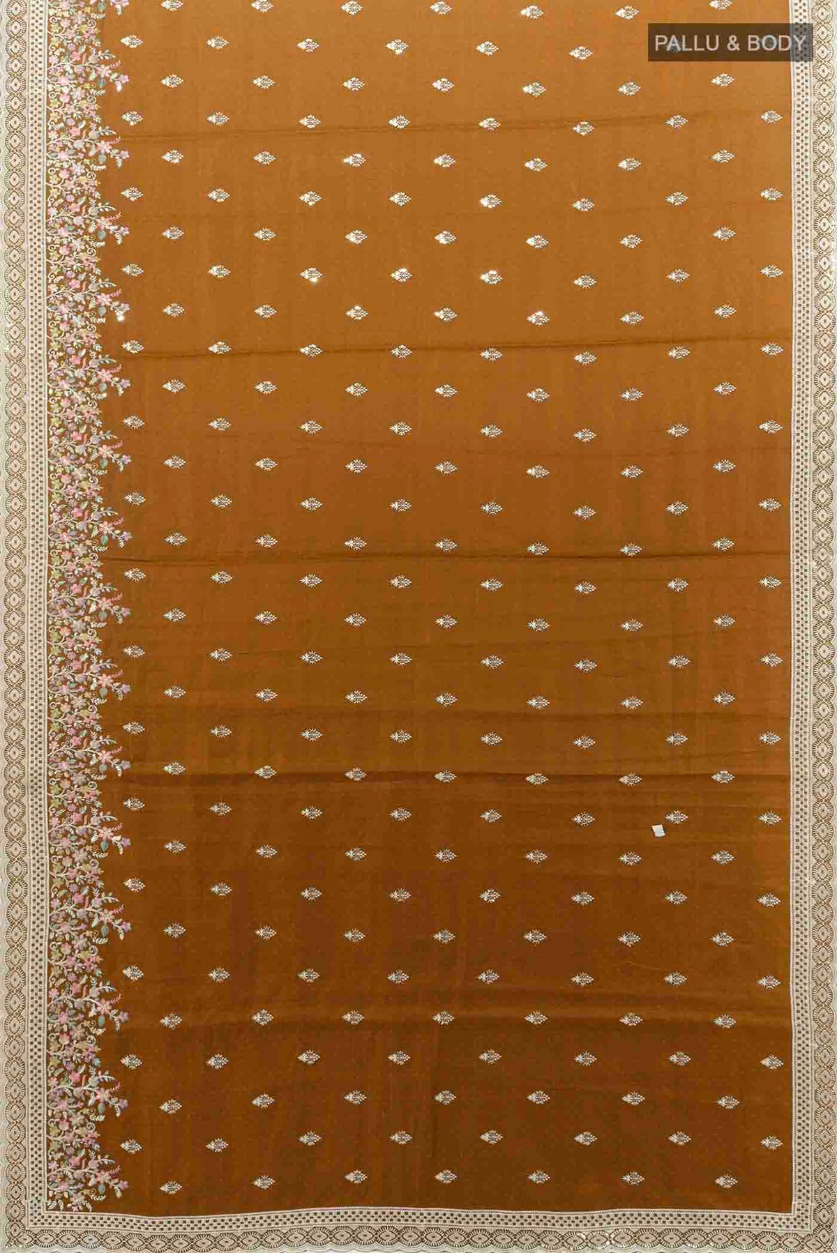 Flat view of Bronze Art Silk Saree with Embroidery on the body and Fancy Border