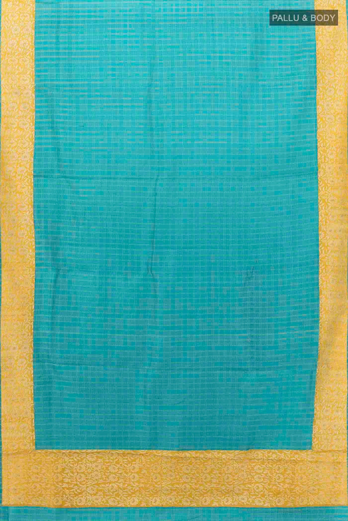 Flat view of Light Blue Tussar Silk Saree with Zari Butta on the body and Silk Border
