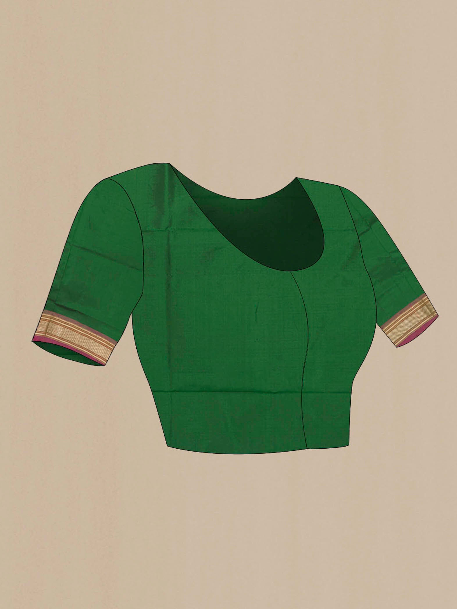 Close up image of the blouse of Bottle Green Paithani Silk Saree with Zari Butta on the body and Silk Border