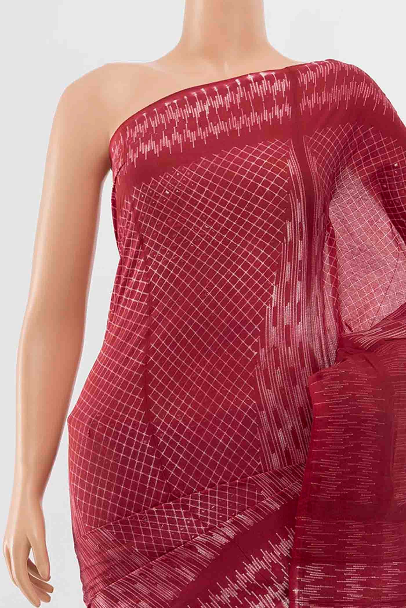 Border image of Rust Maheshwari Silk Cotton Saree with Thread Butta on the body and Thread Border