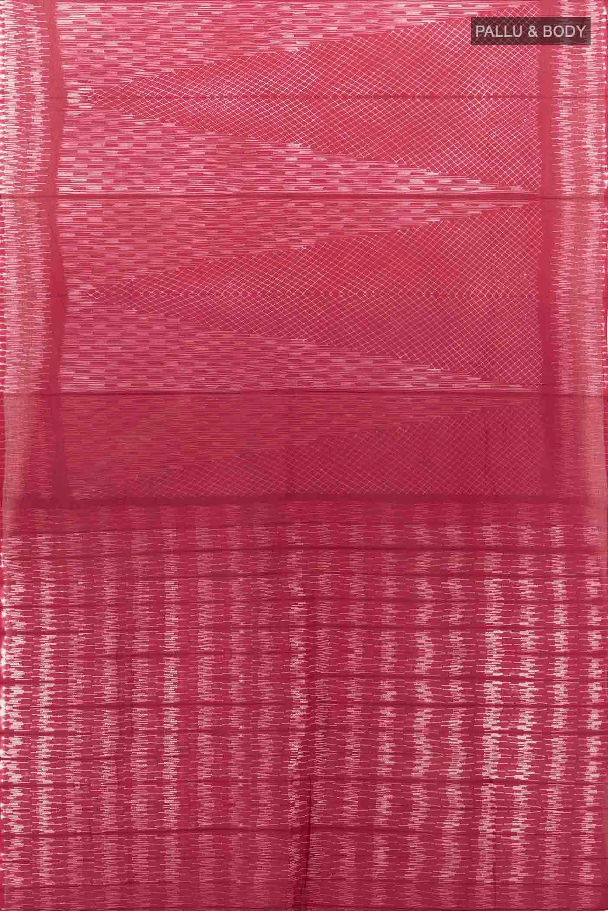 Flat view of Rust Maheshwari Silk Cotton Saree with Thread Butta on the body and Thread Border