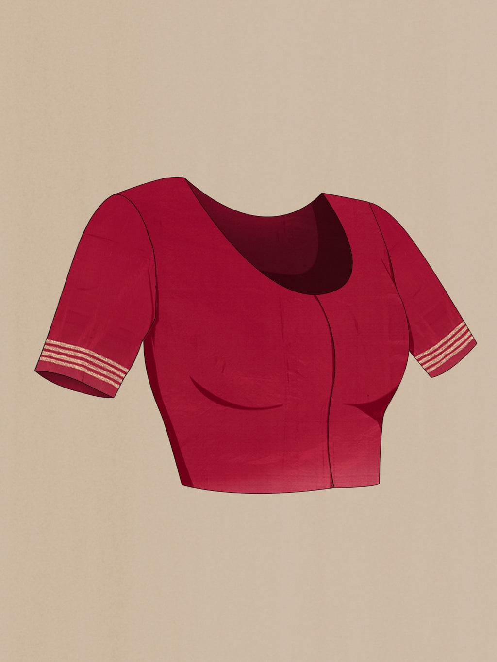 Close up image of the blouse of Maroon Kantha Silk Saree with Kantha Work on the body and Embroidery Border. 