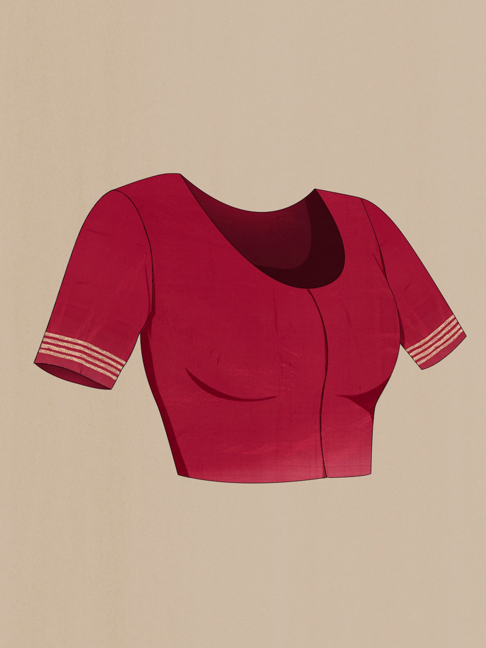 Close up image of the blouse of Maroon Kantha Silk Saree with Kantha Work on the body and Embroidery Border. 