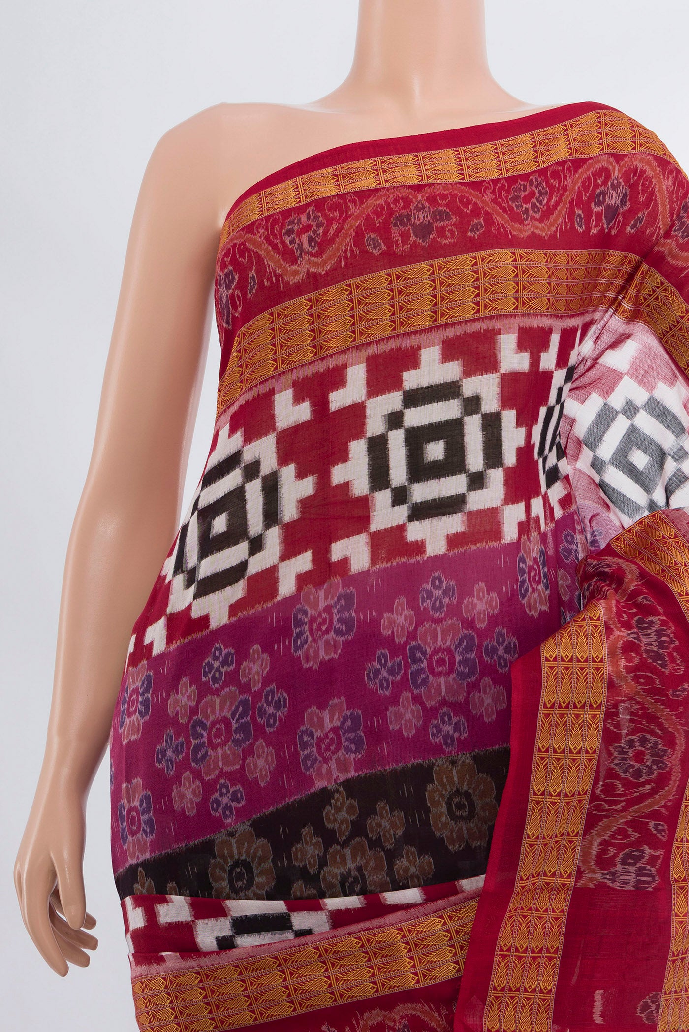 Border image of Multi Color Orissa Silk Saree with Ikat Print on the body and Silk Border. 