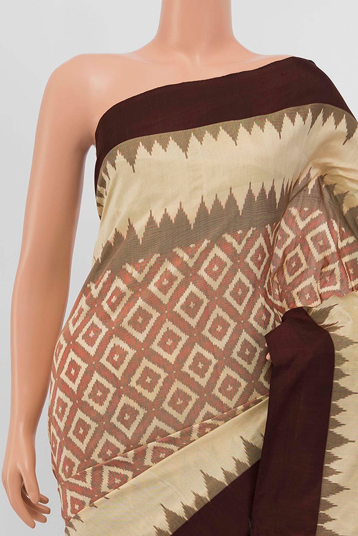 Border image of Cream Pochampally Silk Saree with Zari Butta on the body and Silk Border