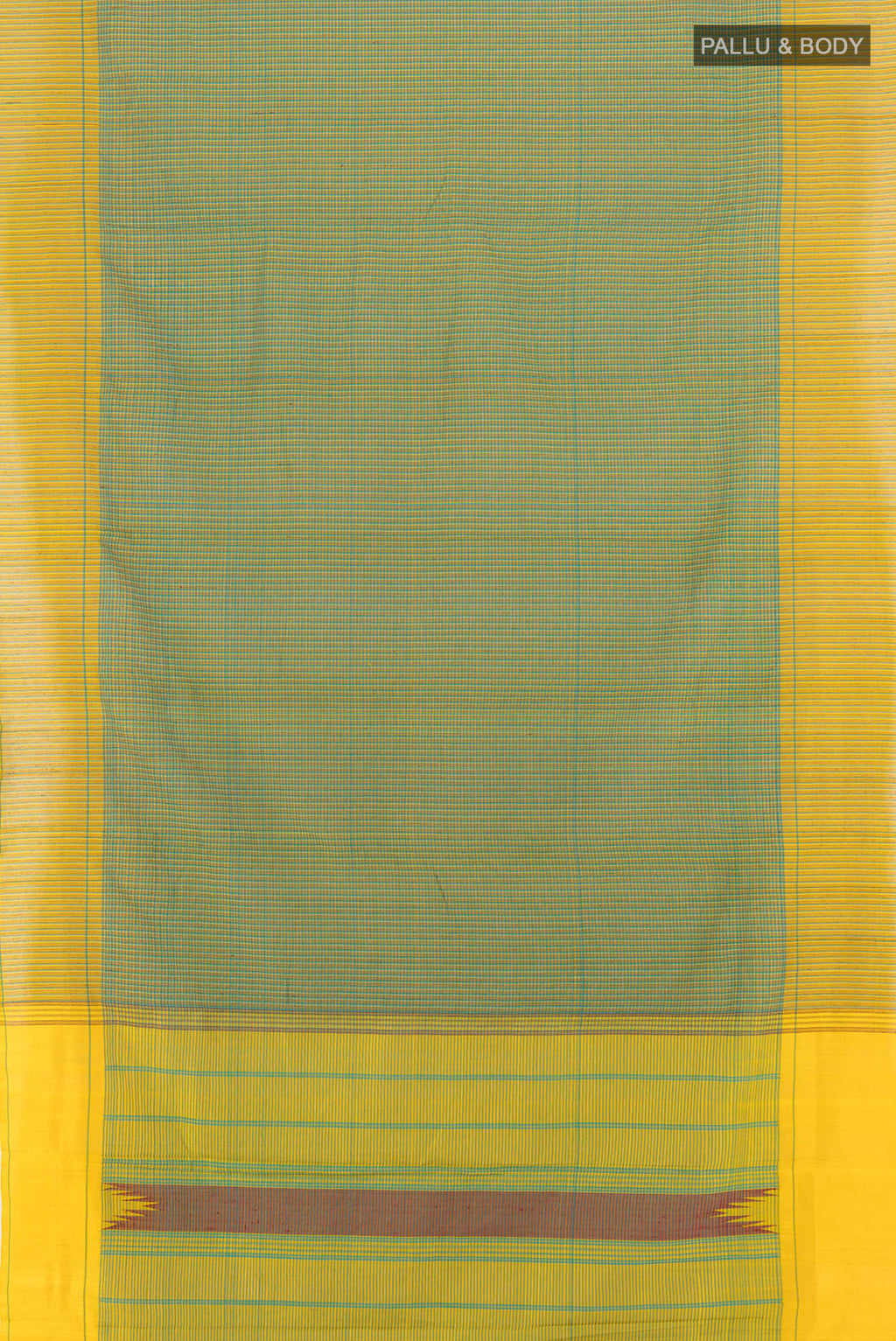 Flat view of Green Art Silk Saree with Checked design on the body and Checks Border. 