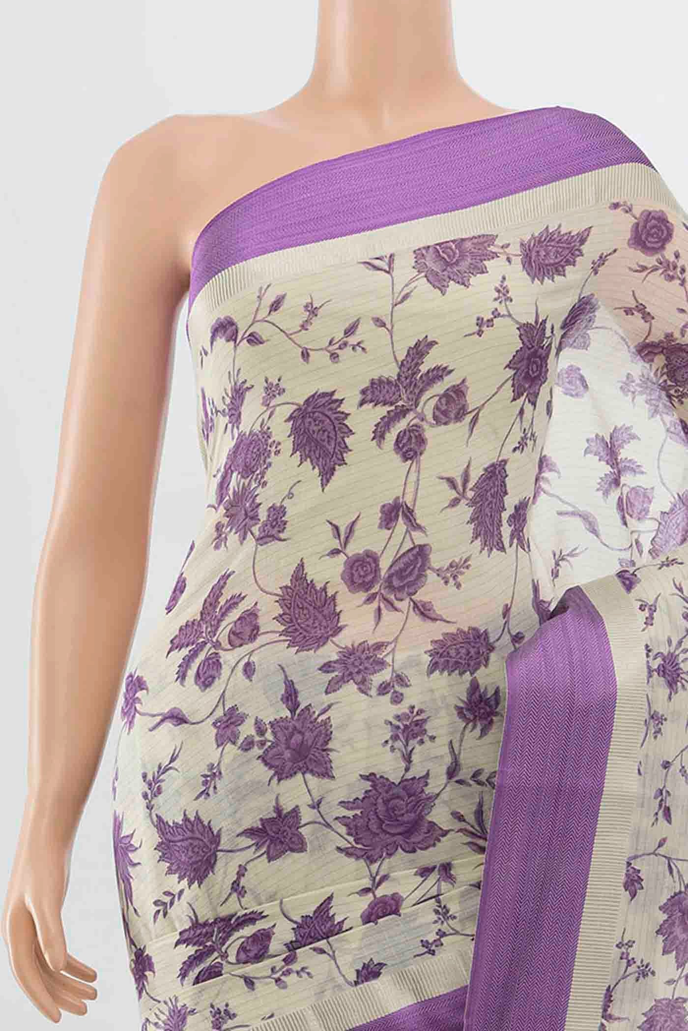Border image of Cream Maheshwari Silk Cotton Saree with Floral Print on the body and Silk Border