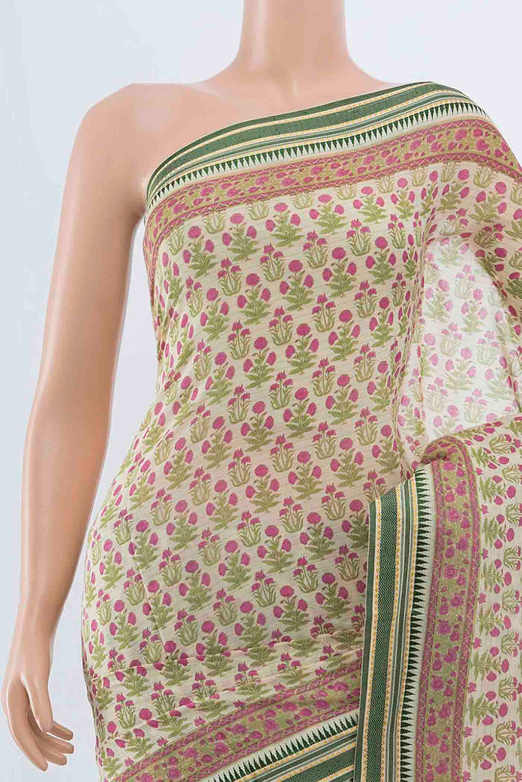 Border image of Light Green Tussar Silk Saree with Floral Print on the body and Silk Border
