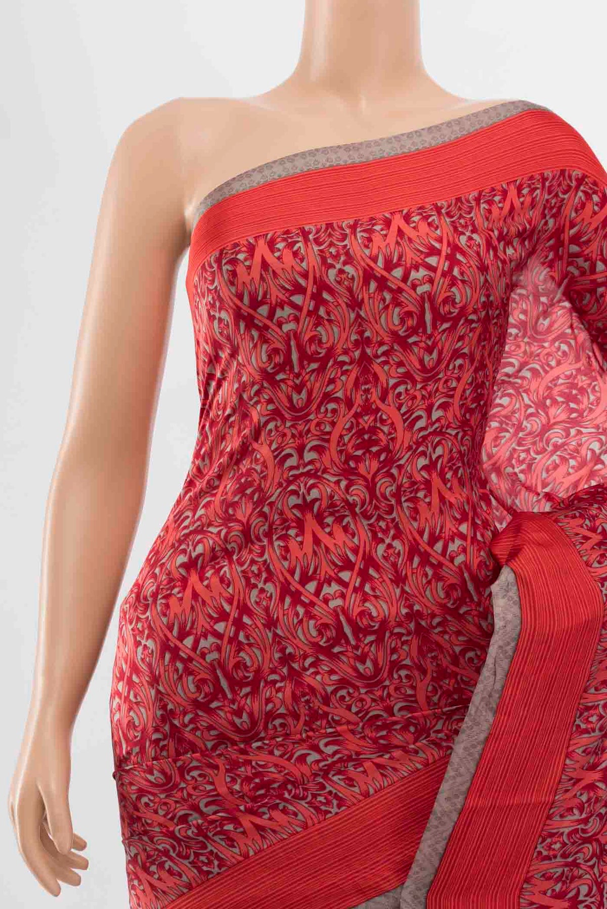 Border image of Red Printed Silk Saree with Floral Print on the body and Silk Border