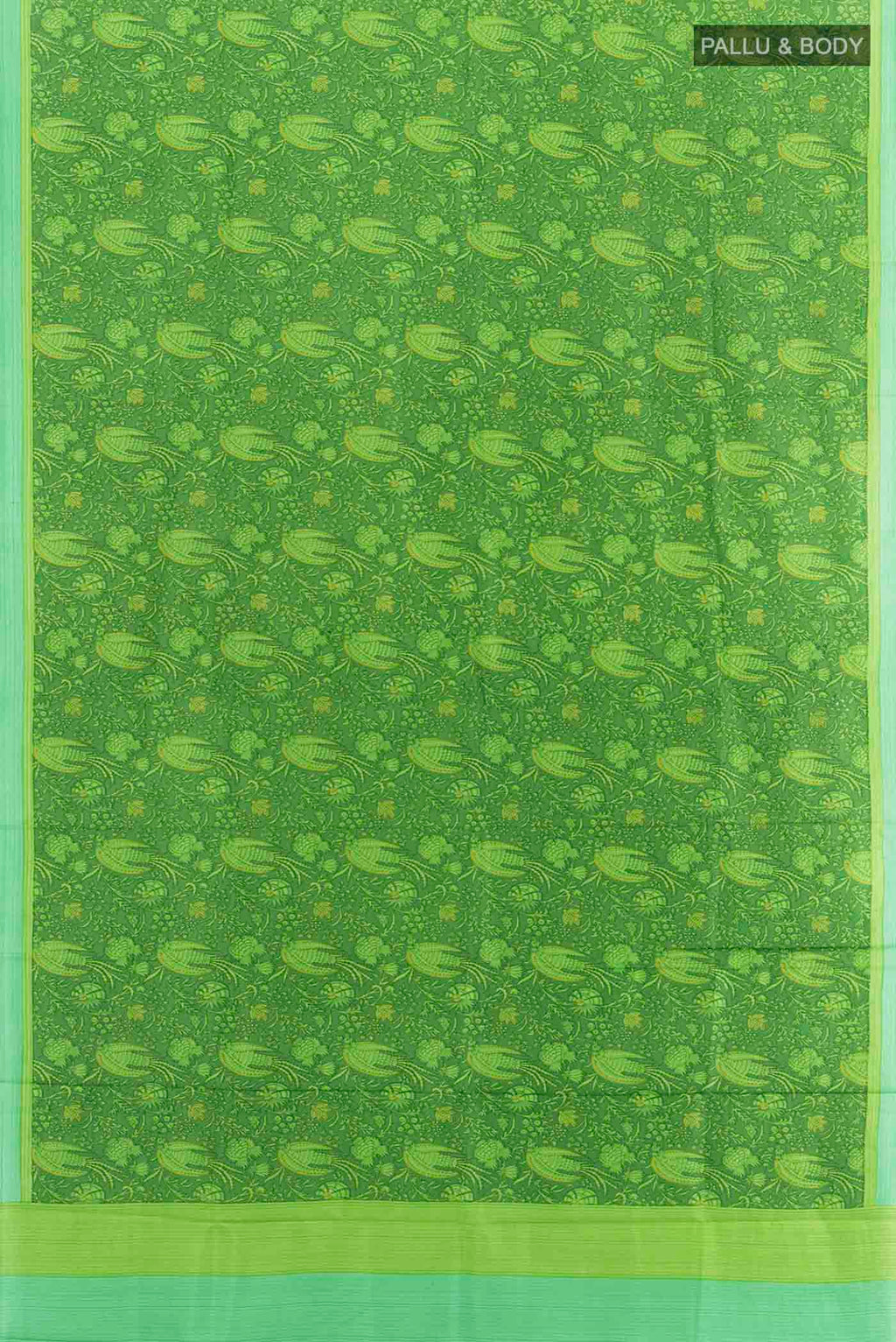 Flat view of Light Green Printed Silk Saree with Floral Print on the body and Silk Border