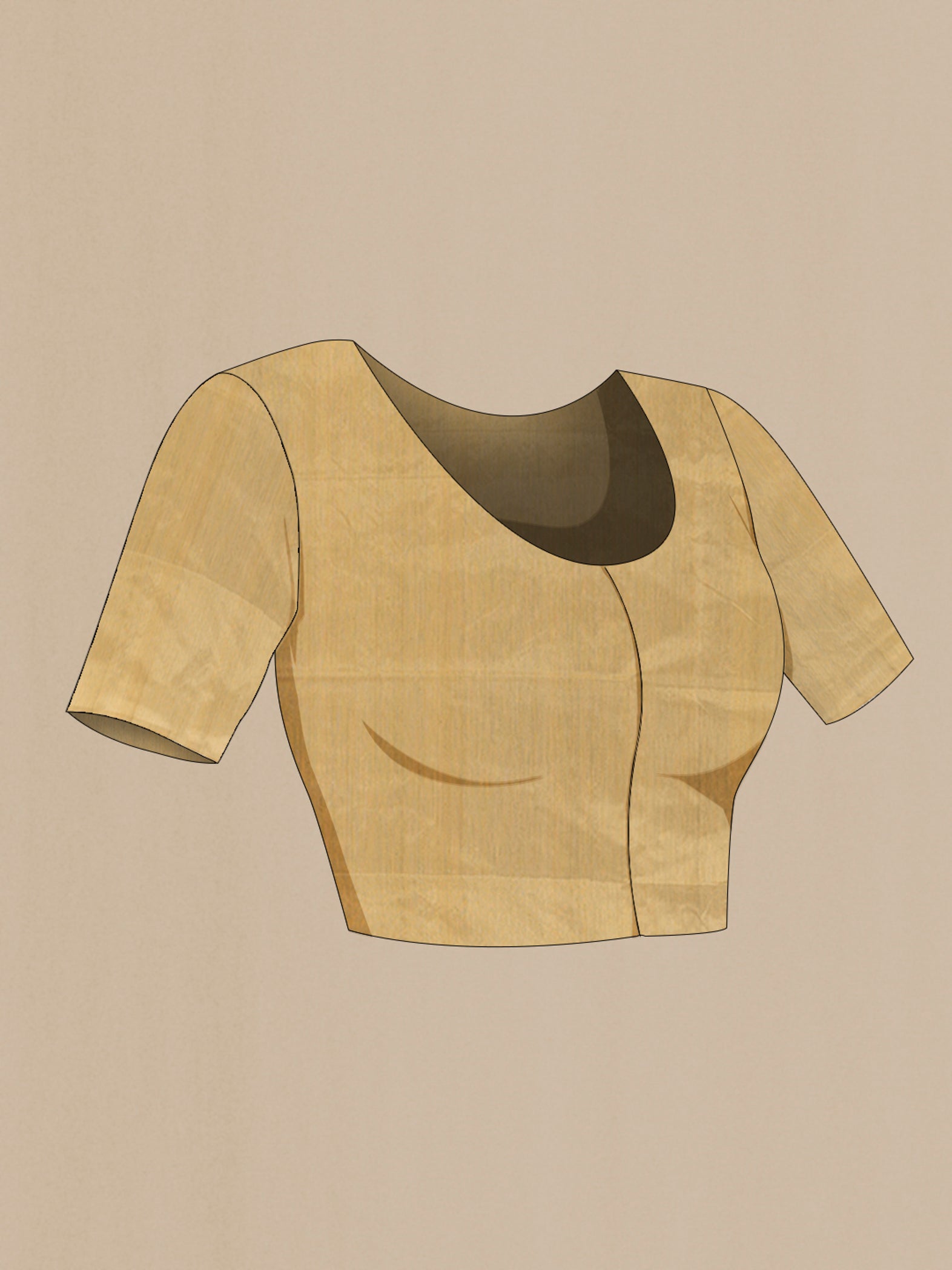 Close up image of the blouse of Sandal Banarasi Tanchoi Silk Saree with Jacquard design on the body and Thread Border. 
