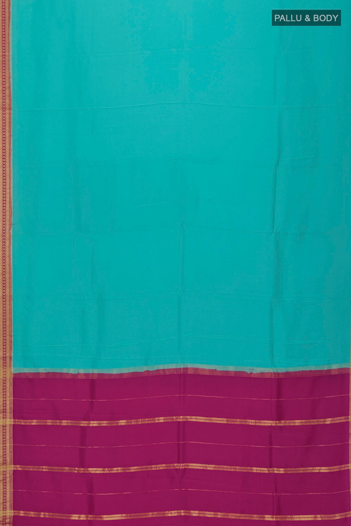 Flat view of Blue Mysore Crepe Saree with Plain Body and Zari Border