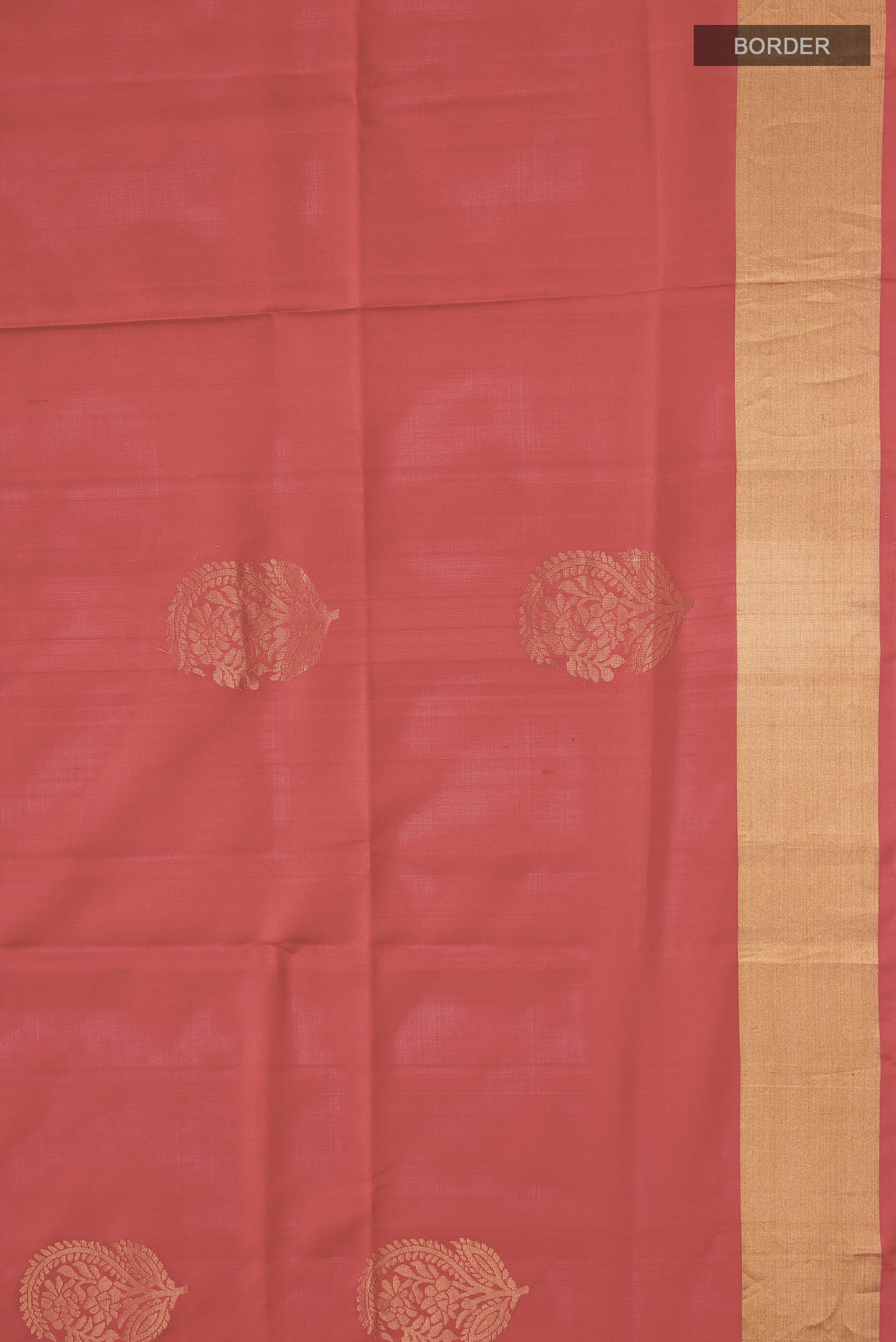 Border image of Red Soft Silk Saree with Zari Butta on the body and Zari Border