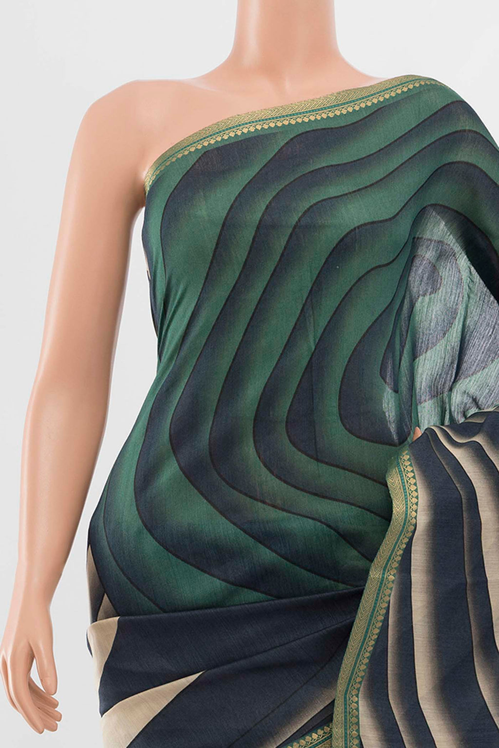 Border image of Navy Blue Tussar Silk Saree with Floral Print on the body and Silk Border